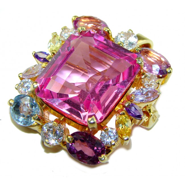 Vintage Design Pink Topaz 14K Gold over .925 Sterling Silver handcrafted Pendant & Brooch