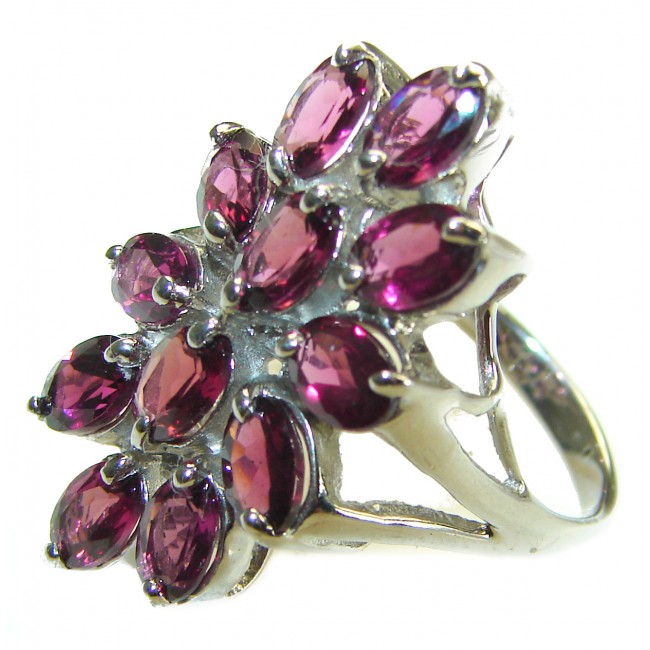 Blooming Roses Authentic Garnet .925 Sterling Silver handcrafted Ring size 7