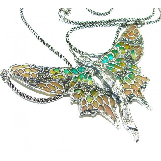 Awesome Flying Fairy Natural Enamel .925 Silver handcrafted Necklace