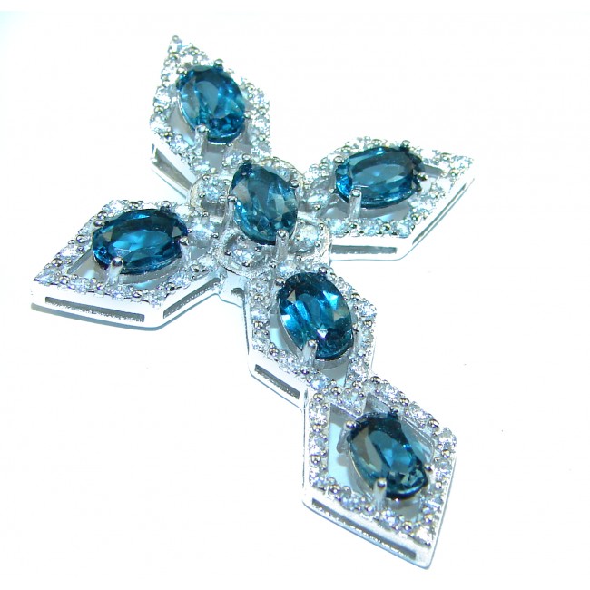 Victorian Style Holy Cross genuine London Blue Topaz 24K Gold over .925 Sterling Silver handmade pendant