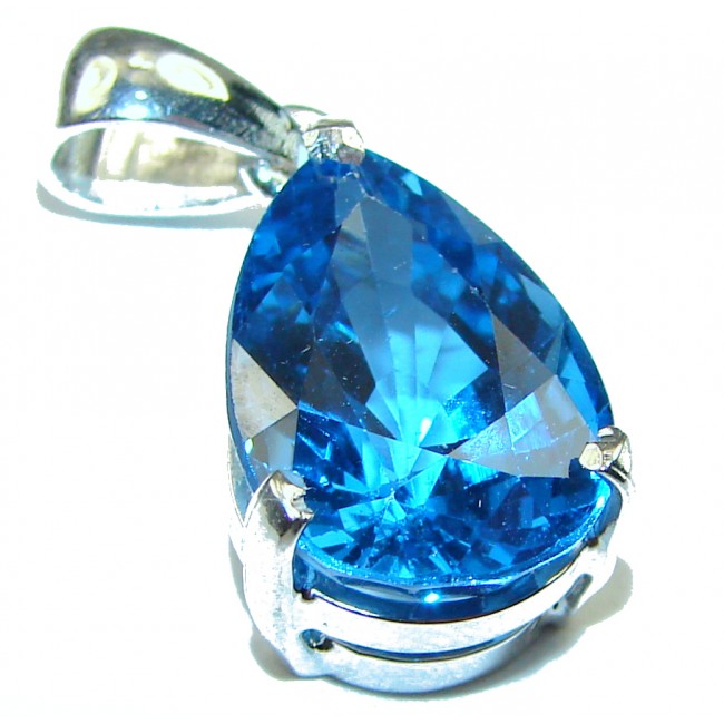 Precious Treasure Swiss Blue Topaz .925 Sterling Silver handmade Pendant