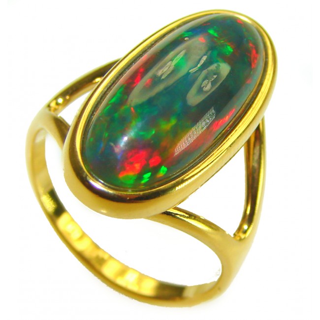 A Cosmic Power Genuine 9.5 carat Black Opal 18K Gold over .925 Sterling Silver handmade Ring size 8