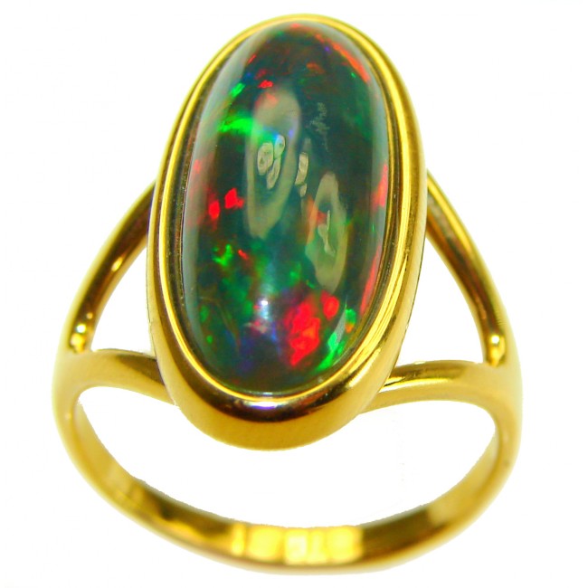 A Cosmic Power Genuine 9.5 carat Black Opal 18K Gold over .925 Sterling Silver handmade Ring size 8