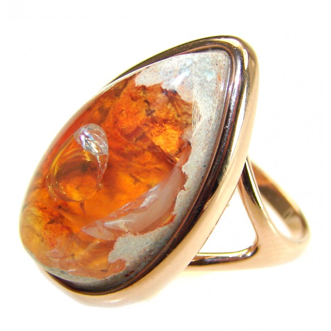 Orange Power Natural Mexican Fire Opal 14K Gold over .925 Sterling Silver handmade ring size 9