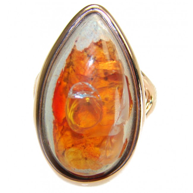 Orange Power Natural Mexican Fire Opal 14K Gold over .925 Sterling Silver handmade ring size 9