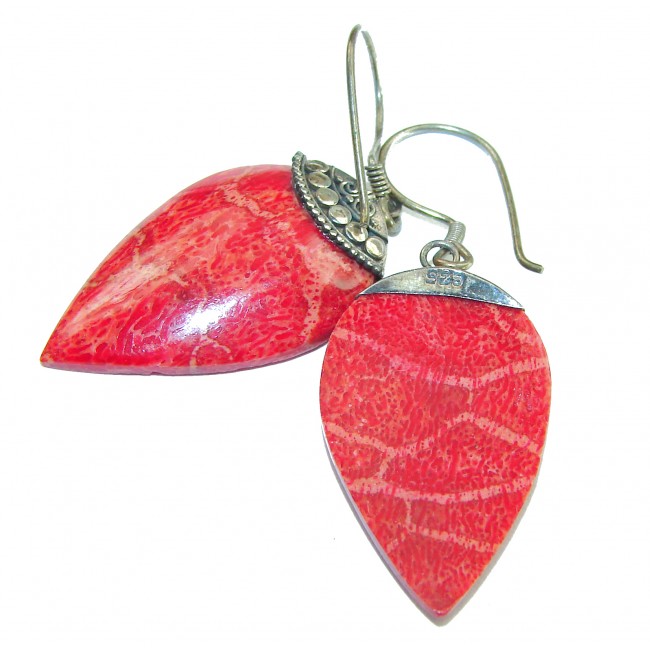 Genuine Red Fossilized Coral .925 Sterling Silver handmade earrings