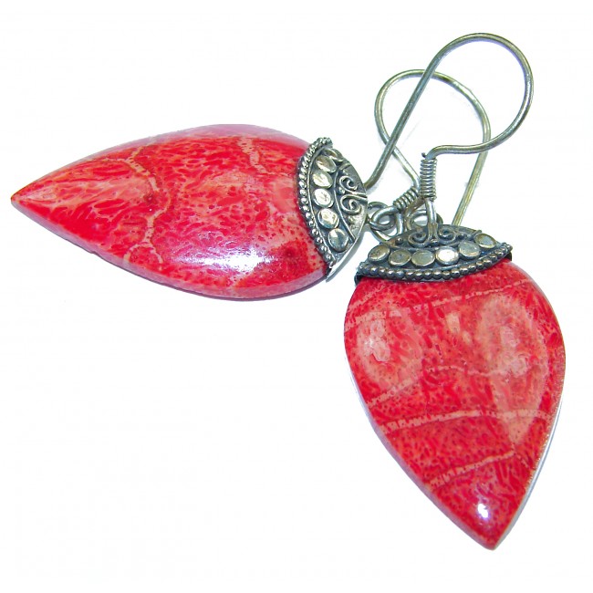 Genuine Red Fossilized Coral .925 Sterling Silver handmade earrings