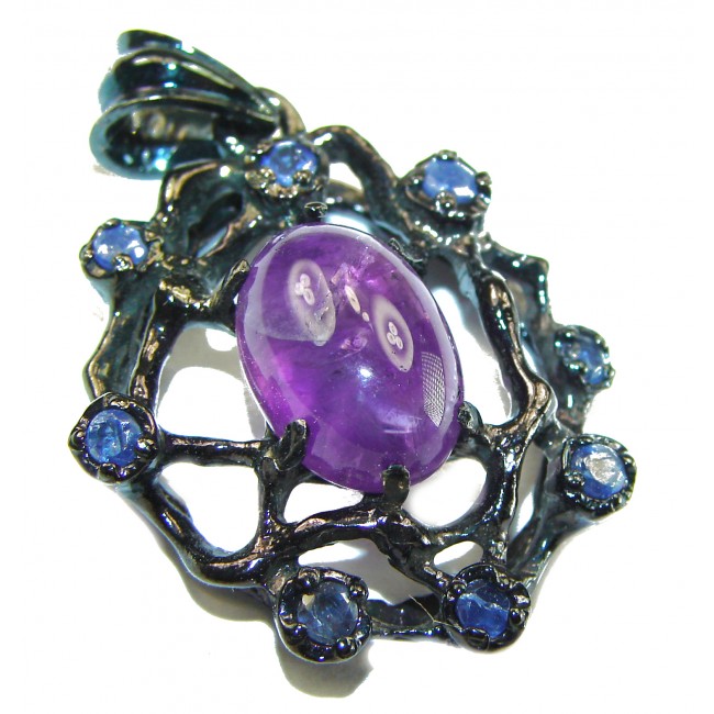 Fancy African Amethyst black rhodium over .925 Sterling Silver handmade Pendant