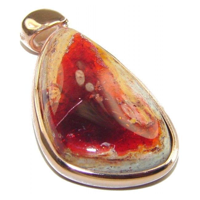 Bonfire Night Natural Mexican Fire Opal 14K Rose Gold over .925 Sterling Silver handmade Pendant