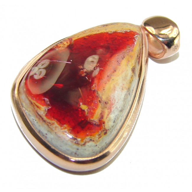 Bonfire Night Natural Mexican Fire Opal 14K Rose Gold over .925 Sterling Silver handmade Pendant