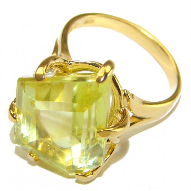 18.8 carat Genuine Lemon Quartz 14K Gold over .925 Sterling Silver handcrafted ring size 7