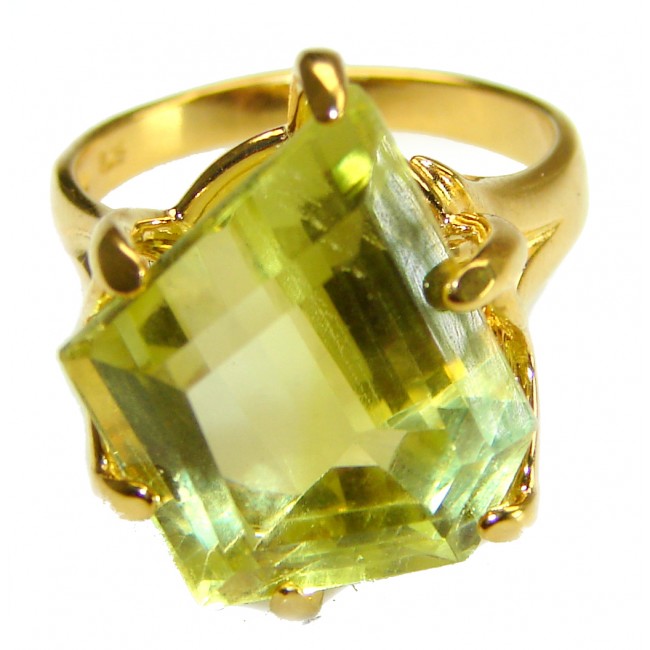 18.8 carat Genuine Lemon Quartz 14K Gold over .925 Sterling Silver handcrafted ring size 7