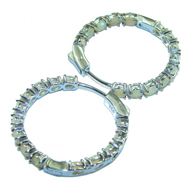 Precious genuine Ethiopian Opal .925 Sterling Silver hoop earrings