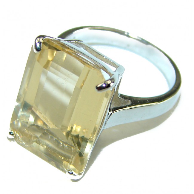 22.8 carat Genuine Lemon Quartz .925 Sterling Silver handcrafted ring size 5 3/4