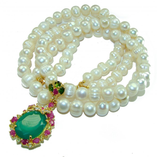 Precious Vintage Beauty Pearls Jade .925 Sterling Silver handcrafted Necklace