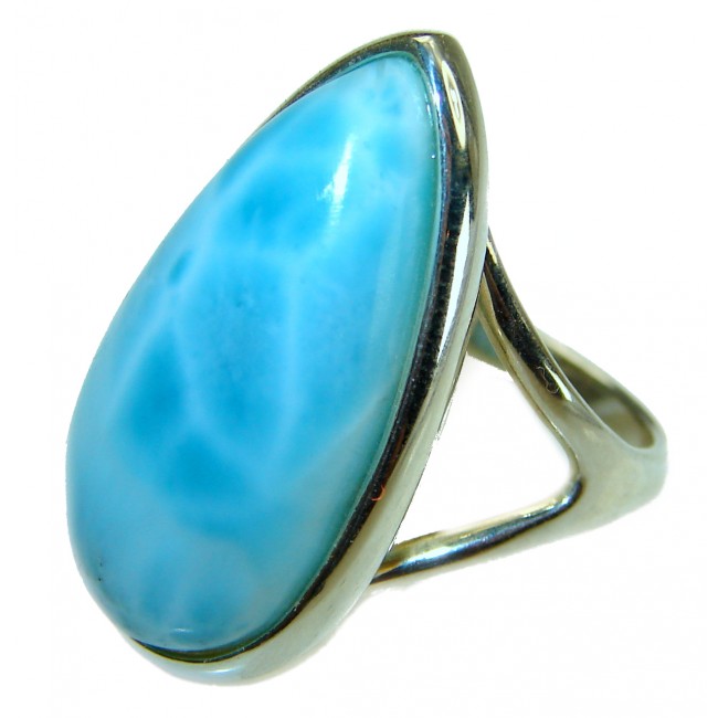 Precious Blue Larimar .925 Sterling Silver handmade ring size 8