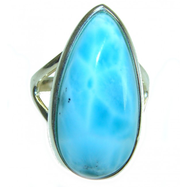 Precious Blue Larimar .925 Sterling Silver handmade ring size 8