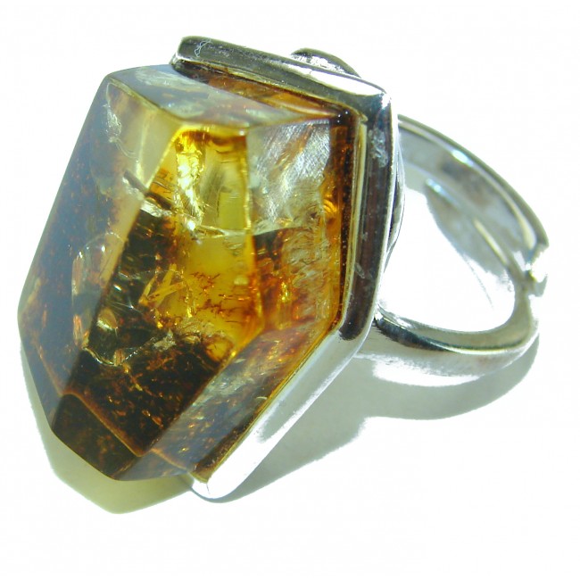 Large Authentic Baltic Amber .925 Sterling Silver handcrafted ring s. 8 adjustable