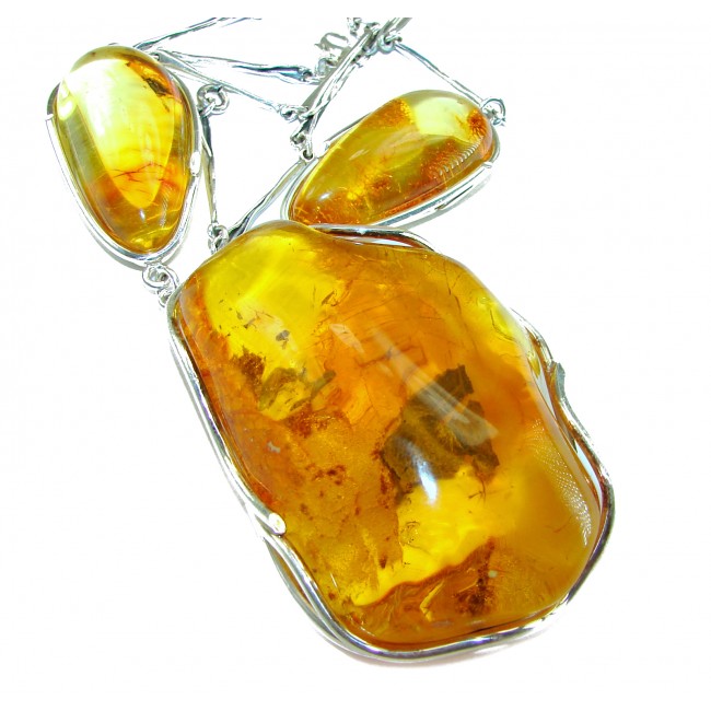 Dazzling 78 grams Natural Lithuanian Baltic Amber .925 Sterling Silver handcrafted necklace