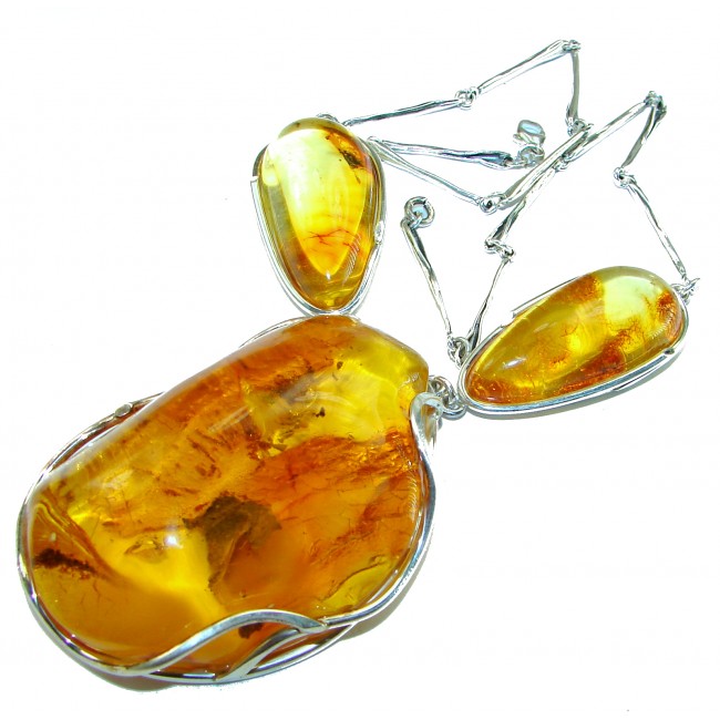 Dazzling 78 grams Natural Lithuanian Baltic Amber .925 Sterling Silver handcrafted necklace