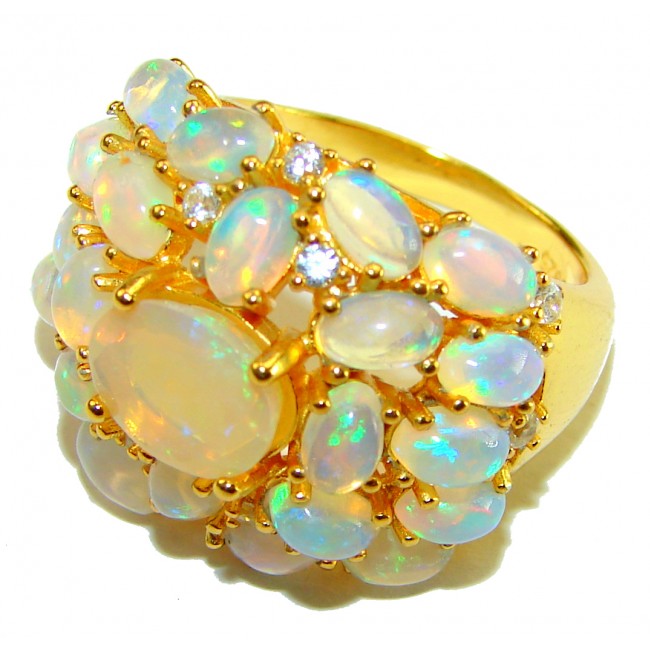 Golden Cascade Ethiopian Opal 18K Gold over .925 Sterling Silver handmade Ring size 7 1/4