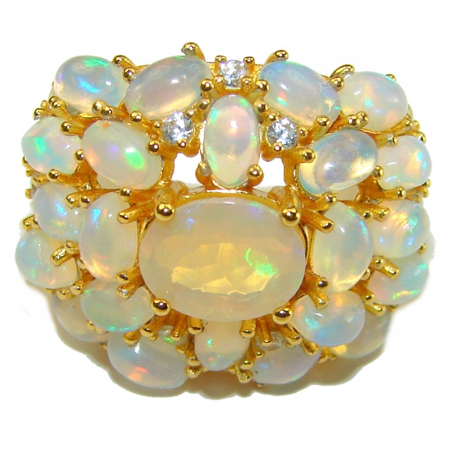 Golden Cascade Ethiopian Opal 18K Gold over .925 Sterling Silver handmade Ring size 7 1/4