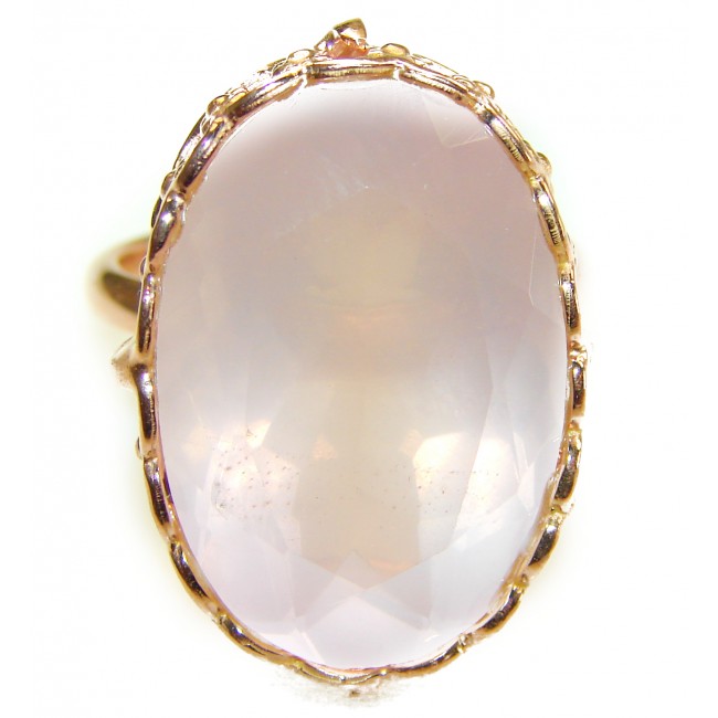 Oversized Authentic Brazilian Rose Quartz 14k Gold over .925 Sterling Silver incredible Ring size 10 1/4