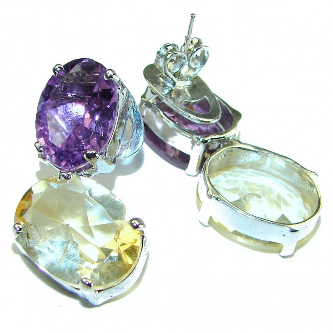 Luxurious Amethyst Citrine .925 Sterling Silver handcrafted earrings