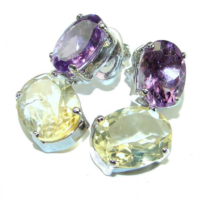 Luxurious Amethyst Citrine .925 Sterling Silver handcrafted earrings