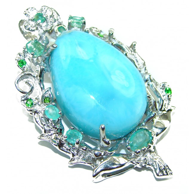 Vintage Beauty genuine Blue Larimar Emerald .925 Sterling Silver handmade Pendant and Brooch