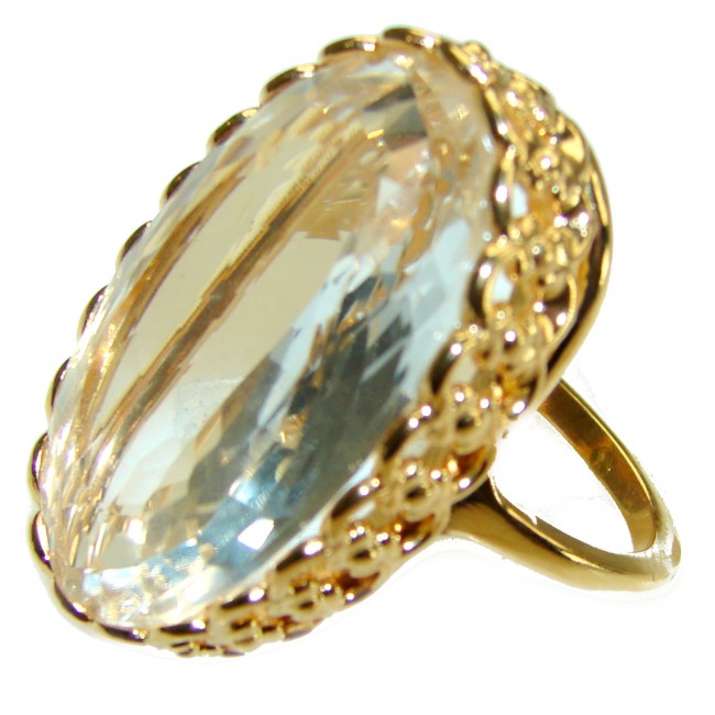 45.8 carat Genuine Lemon Quartz 14K Gold over .925 Sterling Silver handcrafted Solid ring size 8 1/2