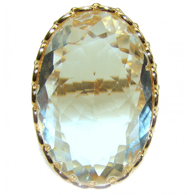 45.8 carat Genuine Lemon Quartz 14K Gold over .925 Sterling Silver handcrafted Solid ring size 8 1/2