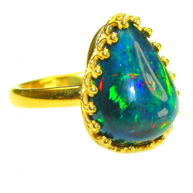 A Milky Way Genuine 12.9 carat Black Opal 18K Gold over .925 Sterling Silver handmade Ring size 9 1/4