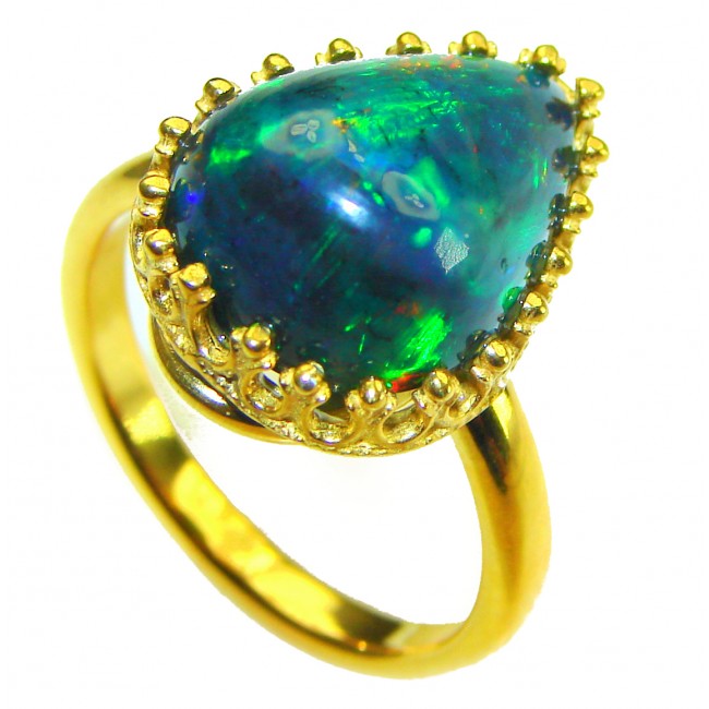 A Milky Way Genuine 12.9 carat Black Opal 18K Gold over .925 Sterling Silver handmade Ring size 9 1/4