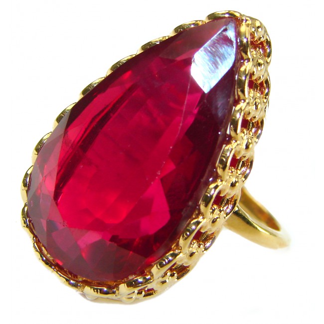 Red Brilliance 42.5 carat Red Topaz 14K Gold over .925 Silver handcrafted Cocktail Ring s. 9 1/4