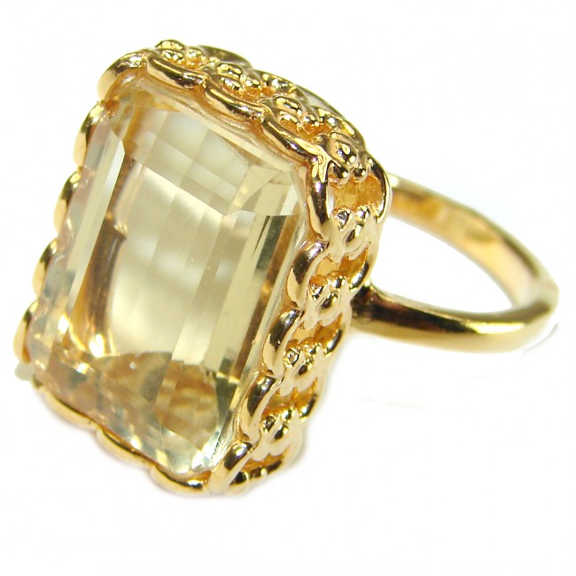 22.8 carat Genuine Lemon Quartz 14K Gold over .925 Sterling Silver handcrafted ring size 10