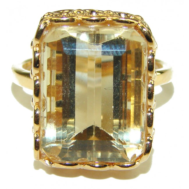 22.8 carat Genuine Lemon Quartz 14K Gold over .925 Sterling Silver handcrafted ring size 10