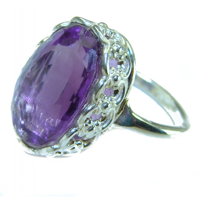 Purple Amethyst .925 Sterling Silver Handcrafted Large Ring size 7 1/4