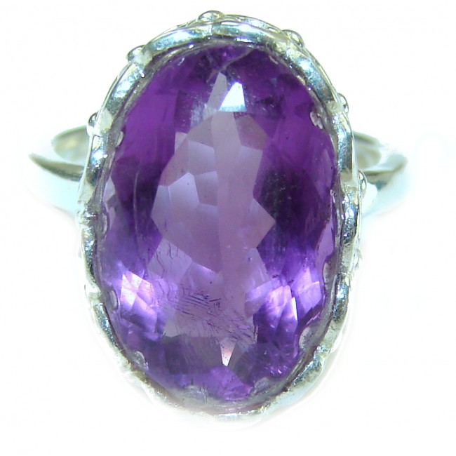 Purple Amethyst .925 Sterling Silver Handcrafted Large Ring size 7 1/4