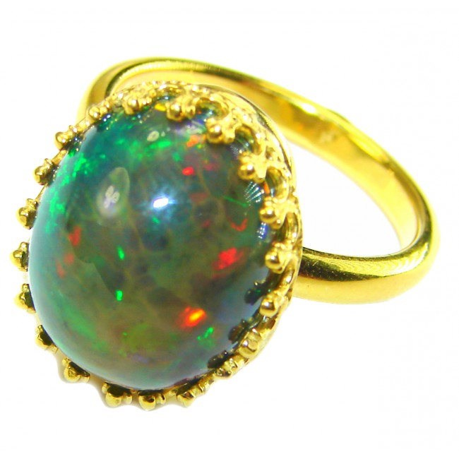 DEVOTION Genuine 22.5 carat Black Opal Emerald 18K Gold over .925 Sterling Silver handmade Ring size 8 3/4