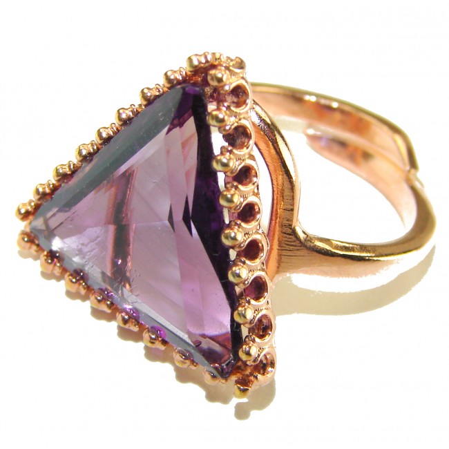 Purple Amethyst 14K Rose Gold over .925 Sterling Silver Handcrafted Large Ring size 8 adjustable