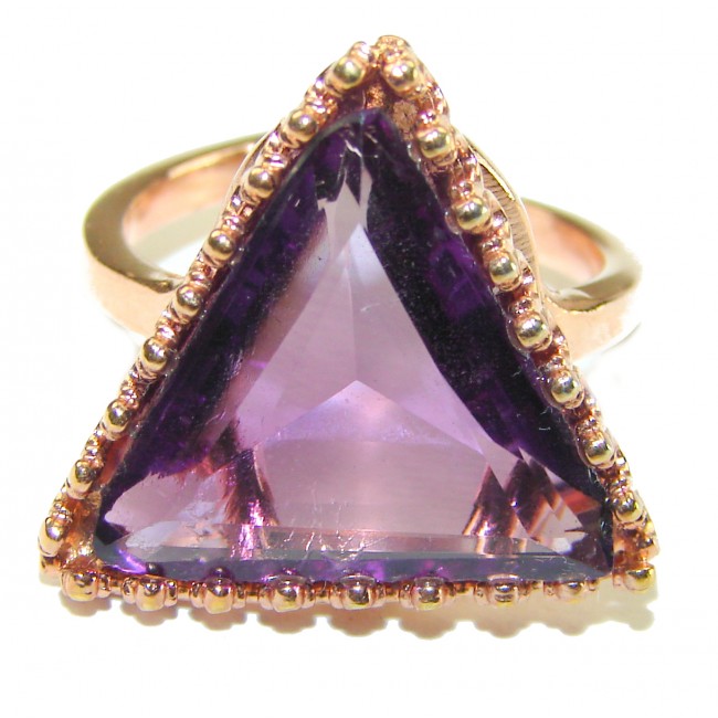 Purple Amethyst 14K Rose Gold over .925 Sterling Silver Handcrafted Large Ring size 8 adjustable