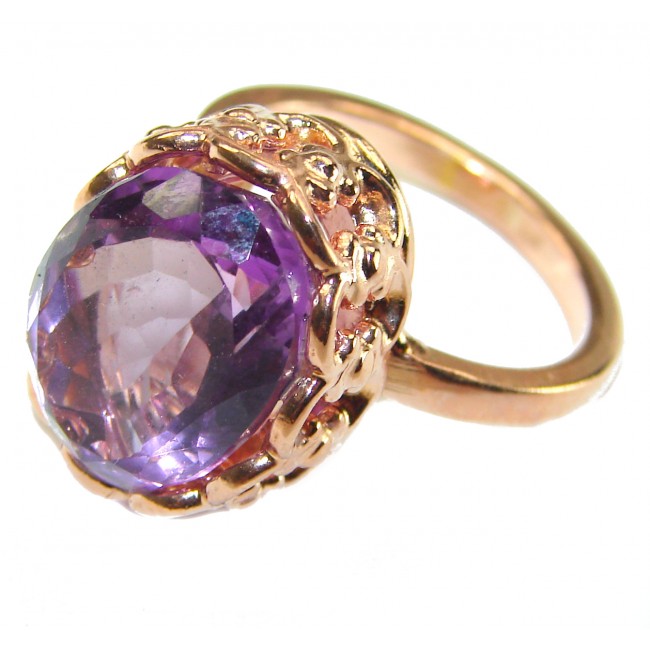 Purple Amethyst 14K Rose Gold over .925 Sterling Silver Handcrafted Large Ring size 7