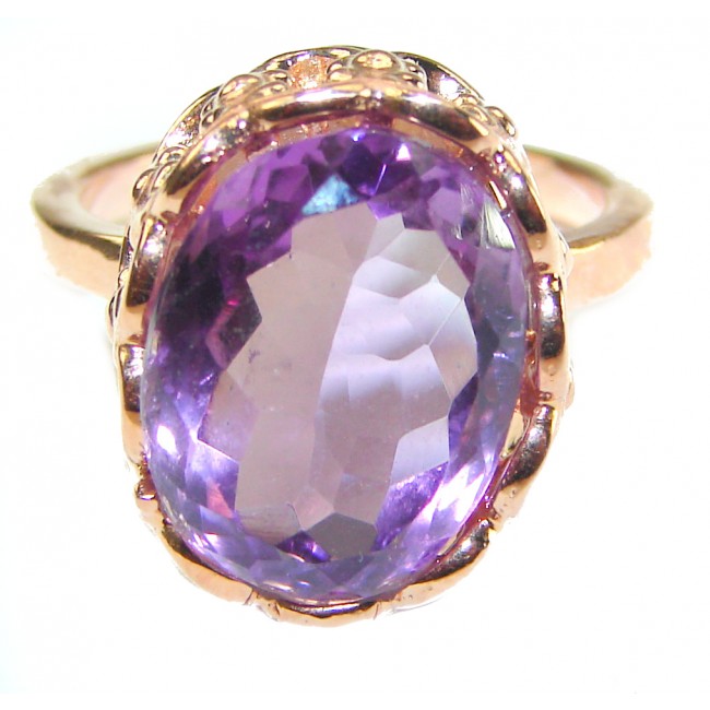 Purple Amethyst 14K Rose Gold over .925 Sterling Silver Handcrafted Large Ring size 7