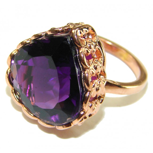 Purple Amethyst 14K Rose Gold over .925 Sterling Silver Handcrafted Large Ring size 8