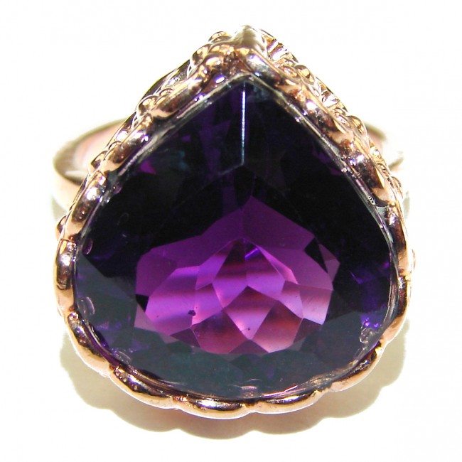 Purple Amethyst 14K Rose Gold over .925 Sterling Silver Handcrafted Large Ring size 8