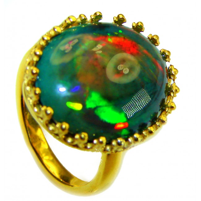 New Universe Genuine 32.5 carat Australian Black Opal 14K Gold over .925 Sterling Silver handmade Ring size 7 1/2