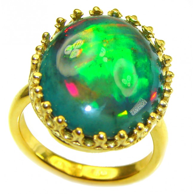 New Universe Genuine 32.5 carat Australian Black Opal 14K Gold over .925 Sterling Silver handmade Ring size 7 1/2