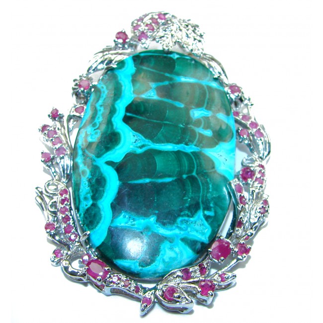 Colors of the Earth Authentic Chrysocolla .925 Sterling Silver handcrafted Large Pendant - Brooch