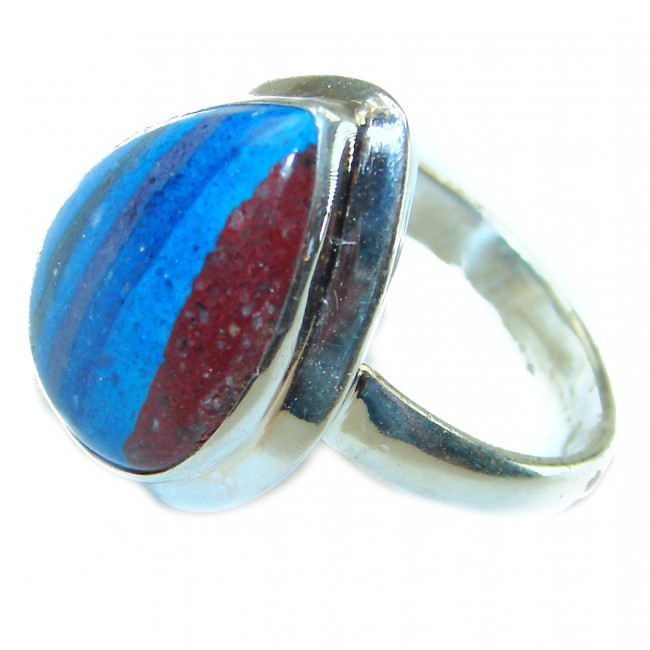 Blue Rainbow Calsilica .925 Sterling Silver handcrafted ring size 9